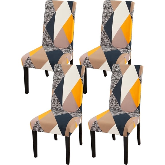 Dining Chair Covers Set of 4,Magic Cube High Stretch Removable Washable Parsons Chair Slipcover for Dining Room Home Party Hotel Wedding Ceremony (Geometric Patterns)