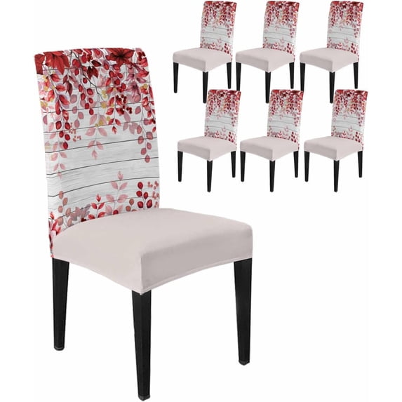 Dining Chair Covers Set of 4,Rustic Blue Ombre Eucalyptus Leaf Universal Stretch Kitchen Seat Covers Parsons Chair Protector Slipcover for Home Restaurant Party Decor,Leaves on White Wood Plank