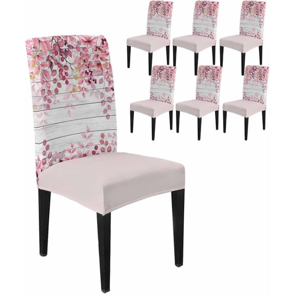 Dining Chair Covers Set of 4,Rustic Blue Ombre Eucalyptus Leaf Universal Stretch Kitchen Seat Covers Parsons Chair Protector Slipcover for Home Restaurant Party Decor,Leaves on White Wood Plank