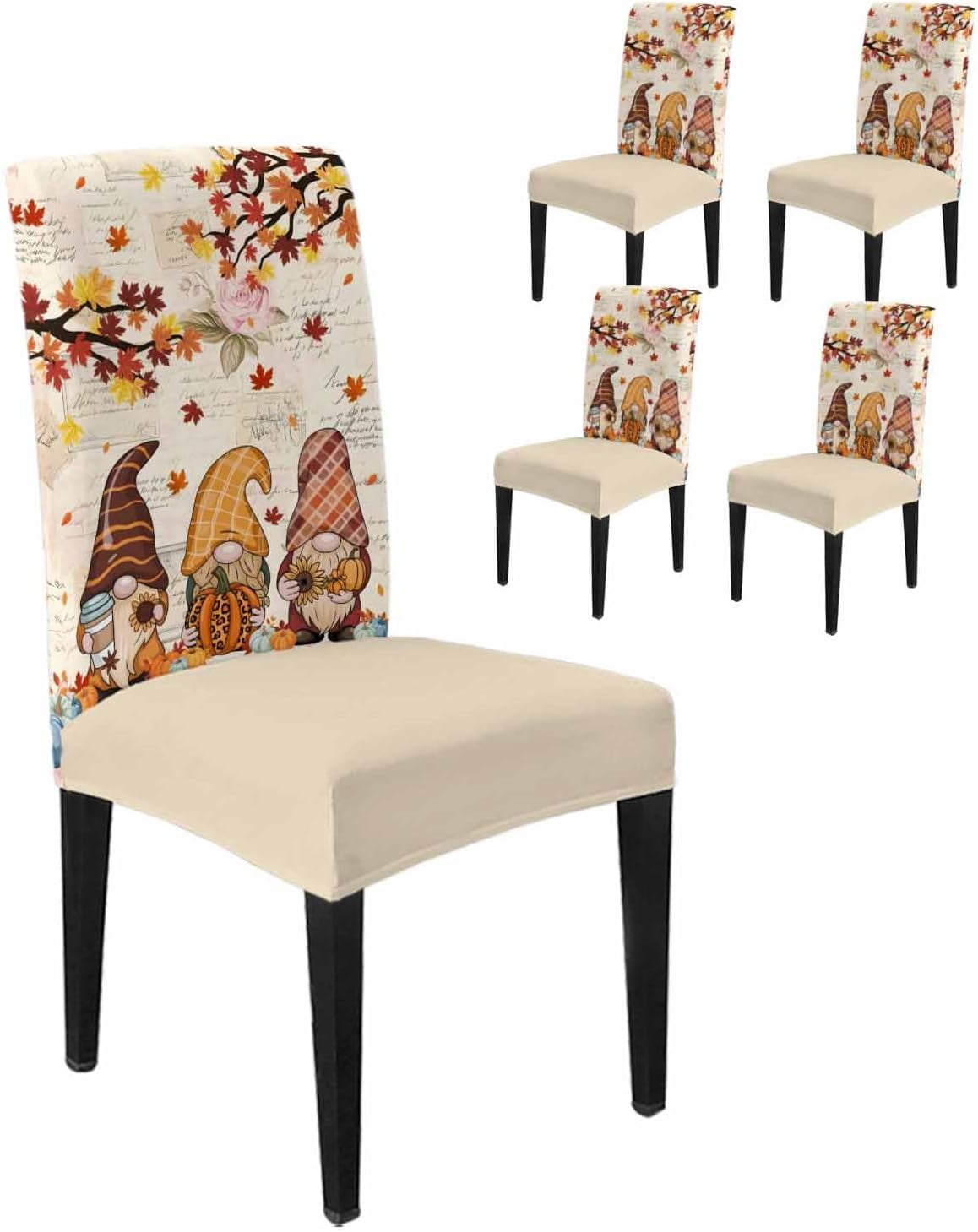 Dining Chair Covers Set of 4,Rustic Pumpkin Gnome Leaf Universal ...