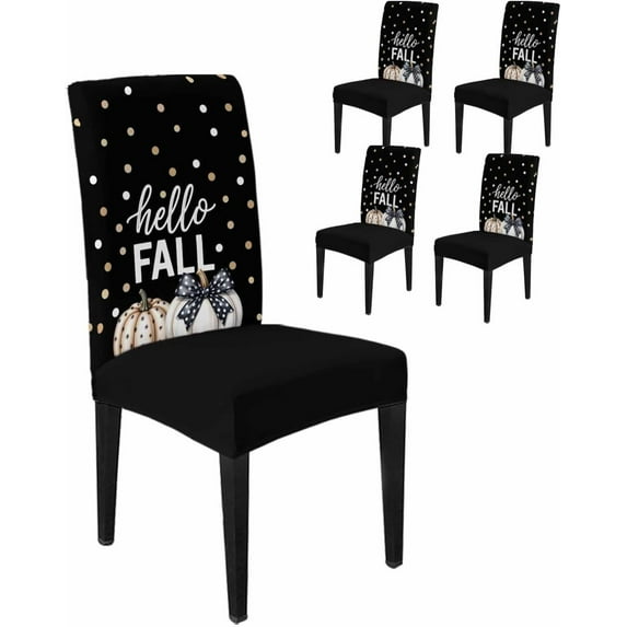 Dining Chair Covers Set of 4,Thanksgiving Pumpkin Fall Theme Universal Stretch Kitchen Seat Covers Parsons Chair Protector Slipcover for Home Restaurant Party Decor,Colorful Polka Dot on Black