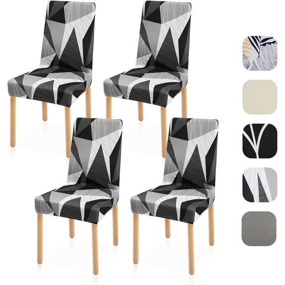 Dining Chair Covers Set of 4, Washable Soft Polyester Seat Protertor, Removable Stretch Parsons Chair Slipcovers for Home, Hotel, Party, Geometry Black