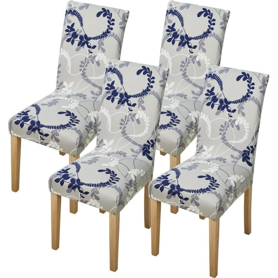 Dining Chair Covers Set of 4,Washable Spandex Parson Chair Slipcovers Kitchen Stretch Seat Cover Removable for Dining Room,Hotel,Restaurant(4PCS,Grey Wreath)