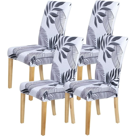 Dining Chair Covers Set of 4,Washable Spandex Parson Chair Slipcovers Kitchen Stretch Seat Cover Removable for Dining Room,Hotel,Restaurant(4PCS,White Foliage)