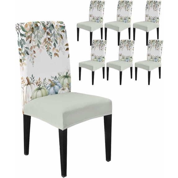 Dining Chair Covers Set of 6,Rustic Eucalyptus Leaf Pumpkin Universal Stretch Kitchen Seat Covers Parsons Chair Protector Slipcover for Home Restaurant Party Decor,Fall Colorful Plant on Wood