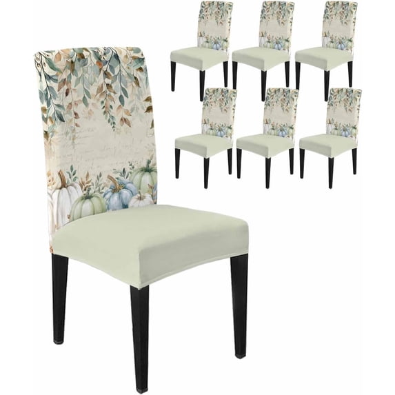 Dining Chair Covers Set of 6,Rustic Eucalyptus Leaf Pumpkin Universal Stretch Kitchen Seat Covers Parsons Chair Protector Slipcover for Home Restaurant Party Decor,Fall Colorful Plant on Wood