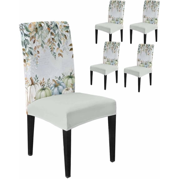 Dining Chair Covers Set of 6,Rustic Eucalyptus Leaf Pumpkin Universal Stretch Kitchen Seat Covers Parsons Chair Protector Slipcover for Home Restaurant Party Decor,Fall Colorful Plant on Wood