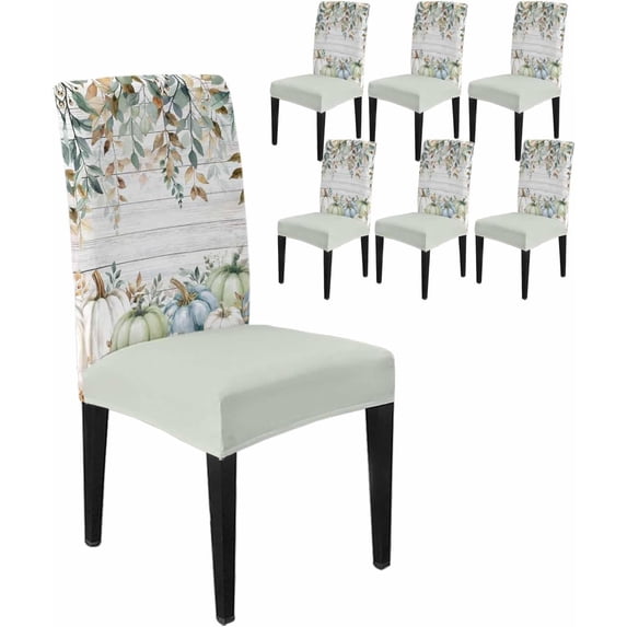 Dining Chair Covers Set of 6,Rustic Eucalyptus Leaf Pumpkin Universal Stretch Kitchen Seat Covers Parsons Chair Protector Slipcover for Home Restaurant Party Decor,Fall Colorful Plant on Wood