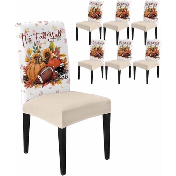 Dining Chair Covers Set of 6,Rustic Pastoral Sunflower Leaf Universal Stretch Kitchen Seat Covers Parsons Chair Protector Slipcover for Home Restaurant Party Decor,Fall Pumpkin Orange Check