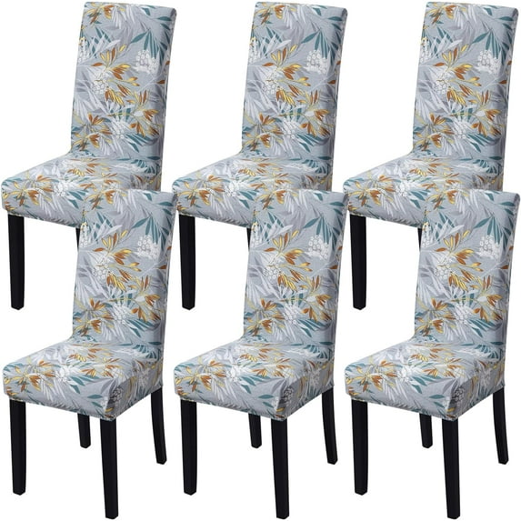 Dining Chair Covers Set of 6, Stretch Printed Flower Dining Chair Cover, Parsons Chair Covers Removable Washable Chair Slipcover Protector for Dining Room, Kitchen, Ceremony (Leaf Pattern1)