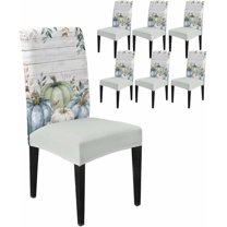 Dining Chair Covers Set of 6,Thanksgiving Colorful Pumpkin Universal Stretch Kitchen Seat Covers Parsons Chair Protector Slipcover for Home Restaurant Party Decor,Autumn Leaf Flower Rustic Wood