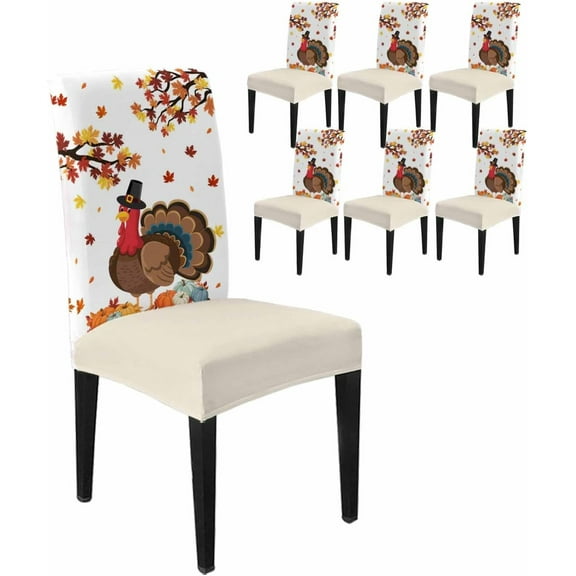 Dining Chair Covers Set of 6,Thanksgiving Turkey Maple Leaf Universal Stretch Kitchen Seat Covers Parsons Chair Protector Slipcover for Home Restaurant Party Decor,Farmhouse Pumpkin Chicken