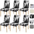 thumbnail image 1 of Dining Chair Covers Set of 6, Washable Soft Polyester Seat Protertors, Removable Stretch Parsons Chair Slipcover for Home, Hotel, Party, Geometry Black, 1 of 6