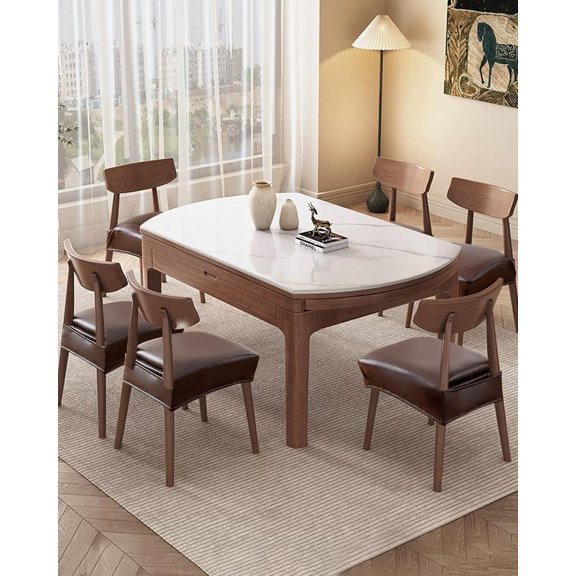 Dining Chair Covers Set of 6, Waterproof PU Leather Dining Seat Covers Stretch Wipeable Dining Room Seat Cover Kitchen Chair Slipcover Protector (Rear-Covered Design, Chocolate)