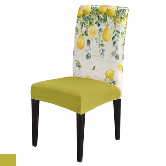 Dining Chair Covers Set of 8 Yellow Lemon Eucalyptus Leaf Watercolor Plant Retro Letter Stretch Parsons Chair Slipcovers Removable Washable Chair Cover Protector for Kitchen Dining Room Hotel