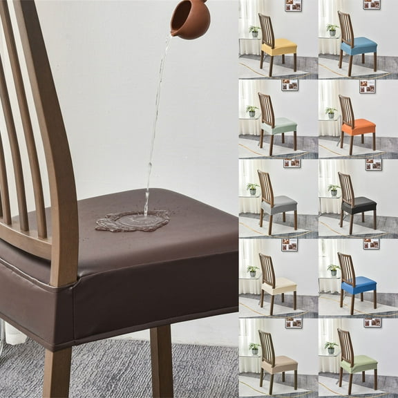Dining Chair Covers Set, Leather-Look Removable Washable Slipcovers, 1-Pack Cushion Protector, Non-Slip & Stretchable for Easy Fit, for Kitchen Dining Room Chairs and Home Office Seat Aestivo