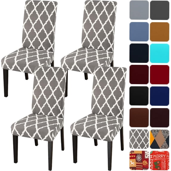 Dining Chair Covers Set of 4, High Stretch Removable Washable Parsons Chair Slipcover for Home Party Hotel Wedding Ceremony (Grey White)