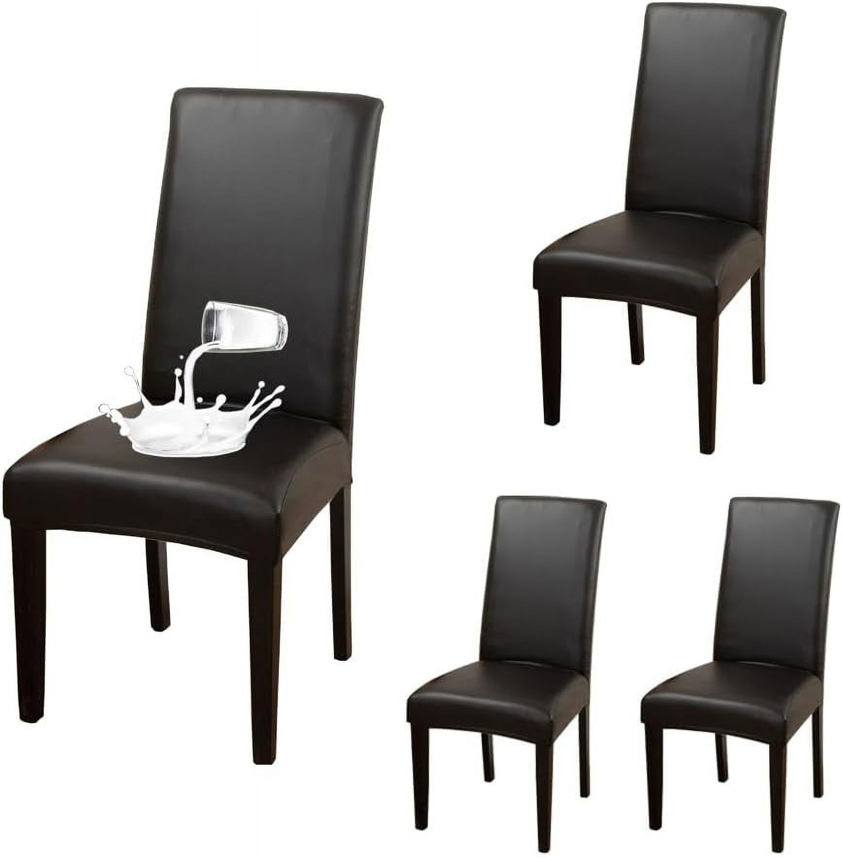Black PU Leather Waterproof Stretch Dining Chair Covers, Set of 4