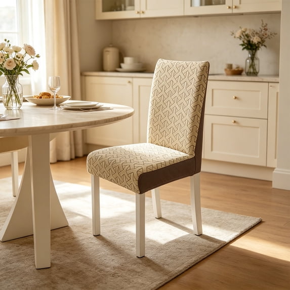 Dining Chair Covers, Stretch Chair Slipcovers, Beige, Polyester Blend Washable Chair Protectors, Elastic Fit Parsons Kitchen Chair Covers, Kitchen Hotel Banquet Wedding and Event Decor, 22 in