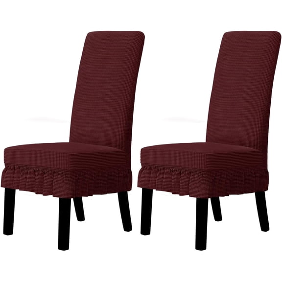 Dining Chair Covers Stretch Parsons Chair Slipcover with Skirt Chair Covers for Dining Room Restaurant Banquet (2 PCS, Wine)