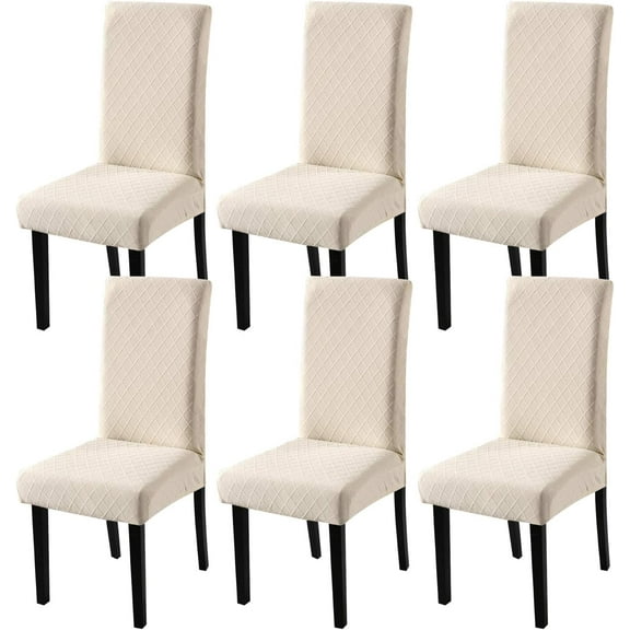 Dining Chair Covers, Stretch Removable Washable Dining Chair Protector Parsons Chair Slipcover for Hotel, Dining Room, Ceremony, Banquet Wedding Party (6 Pack, Beige)
