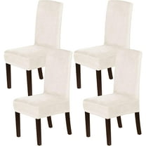 Dining Chair Covers Velvet Stretch Chair Covers for Dining Room Set of 4 Parson Chair Slipcovers Chair Protectors Covers Dining, Soft Thick Solid Velvet Fabric Washable, Ivory