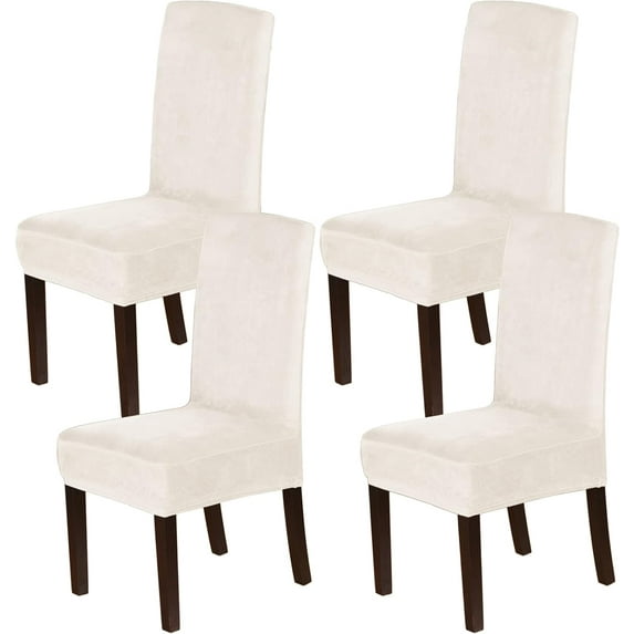 Dining Chair Covers Velvet Stretch Chair Covers for Dining Room Set of 4 Parson Chair Slipcovers Chair Protectors Covers Dining, Soft Thick Solid Velvet Fabric Washable, Ivory