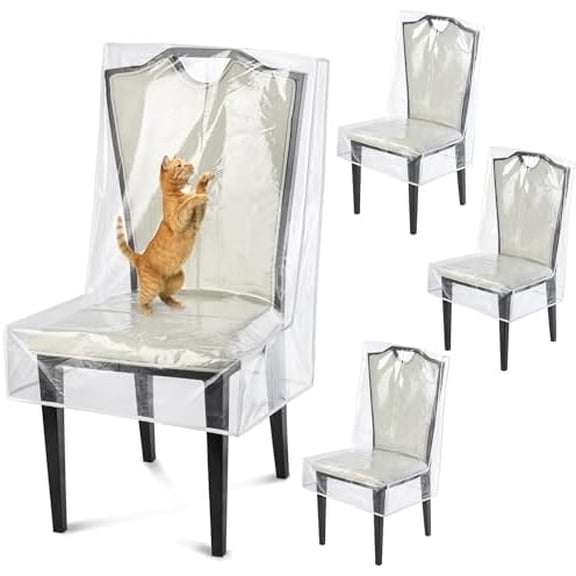 Dining Chair Covers, Waterproof Kitchen Chair Protectors,Clear Plastic Seat Chair Protector,Keep Your Chair Away from Water Dust Stain and Pet Claws W/21 x D/18(Fits 16-23",4 Pack)