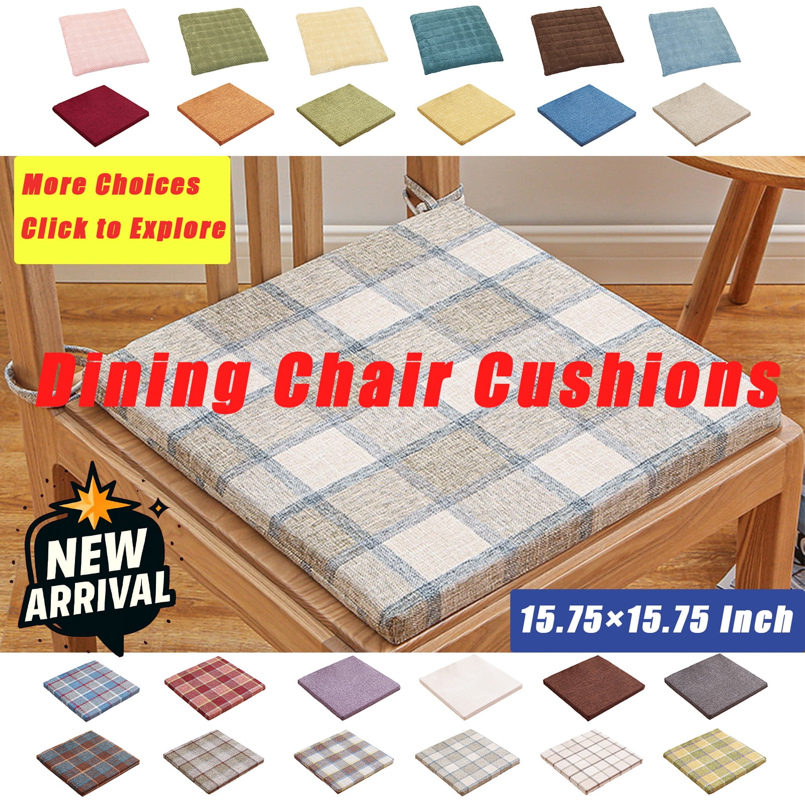 Dining Chair Cushions,Plush Linen Seat Cushion,15.7"x15.7",Non-Slip ...