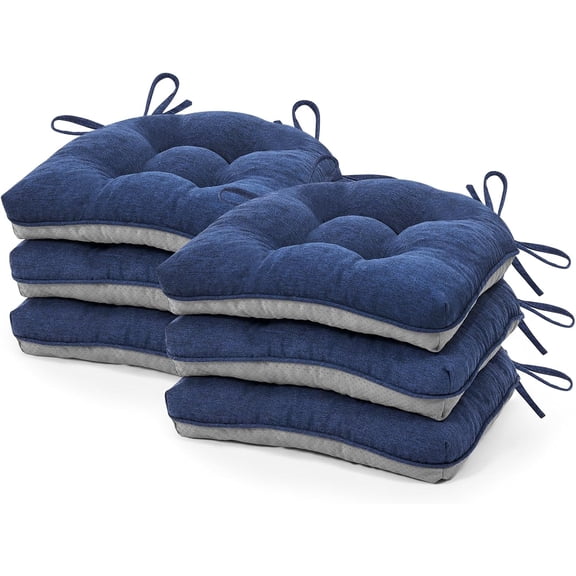 Dining Chair Cushions Set of 6, Memory Foam Kitchen Chair Cushions with Straps and Non-Slip Bottom, 6 Pack, 16.5x15.5x3in, Navy Blue