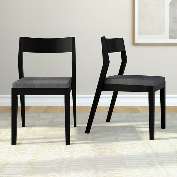 Plank+Beam Solid Wood Dining Chair Frame (2 Pack), Black with Graphite Cushion