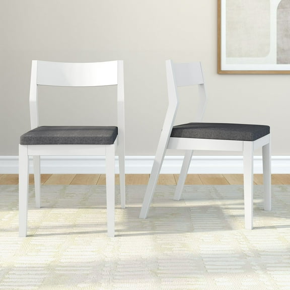 Plank+Beam Solid Wood Dining Chair Frame (2 Pack), White with Graphite Cushion