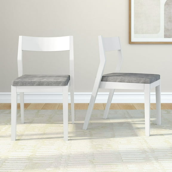 Plank+Beam Solid Wood Dining Chair Frame (2 Pack), White with Slate Cushion