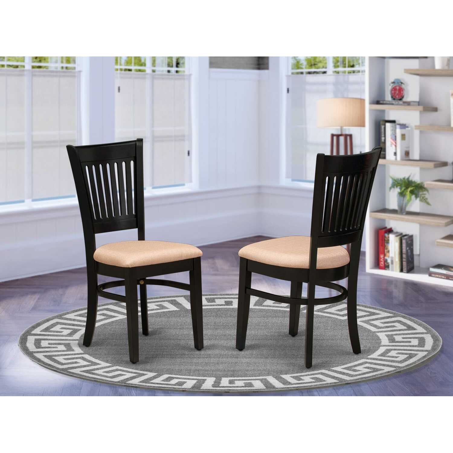 Elegant Slatted Back Black Linen & Wood Dining Chair Set