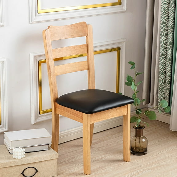 Dining Chair Seat Covers 4 /6PCS, Solid Pu Leather Waterproof Seat Cushion Cover Oilproof Stretch Dining Chair Protctor Slipcover (Dark Black, 4/6 PCS)