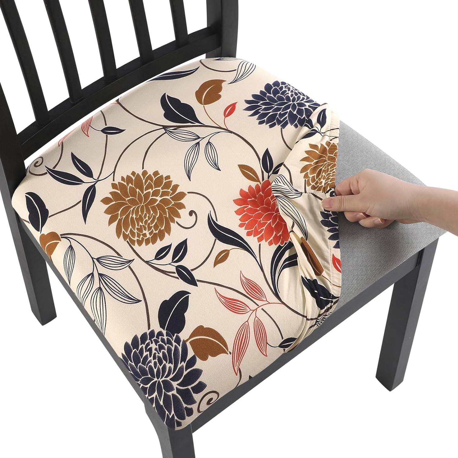 Dining Chair Seat Covers Set of 4, Stretch Printed Seat Covers for