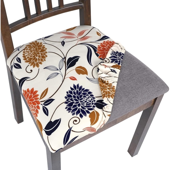 Dining Chair Seat Covers Set of 4, Stretch Printed Seat Covers for Dining Room Chairs, Soft Removable Washable Chair Seat Protector Seat Cushion Slipcovers for Kitchen, Office