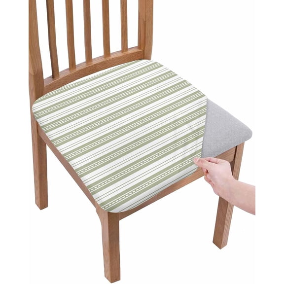 Dining Chair Seat Covers Set of 6, Boho Sage Green Stripe Removable Washable Chair Cover Slipcovers, Abstract Geometric White Minimalist Dust-proof Stretch Chairs Cover Seat for Kitchen Decor