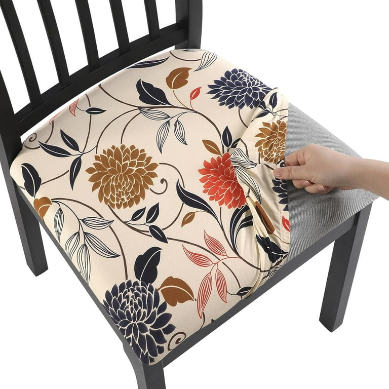 Dining Chair Seat Covers Set of 6, Stretch Printed Seat Covers for
