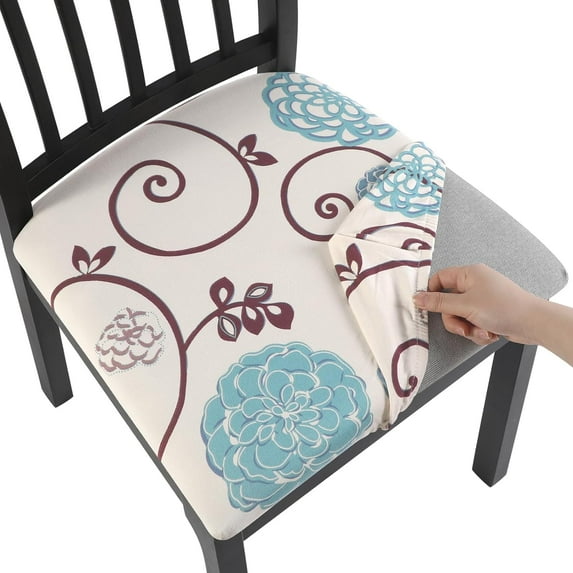 Dining Chair Seat Covers Set of 6, Stretch Printed Seat Covers for Dining Room Chairs, Soft Removable Washable Chair Seat Protector Seat Cushion Slipcovers for Kitchen, Office