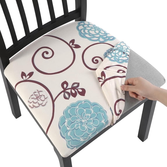 Dining Chair Seat Covers Set of 6, Stretch Printed Seat Covers for Dining Room Chairs, Soft Removable Washable Chair Seat Protector Seat Cushion Slipcovers for Kitchen, Office