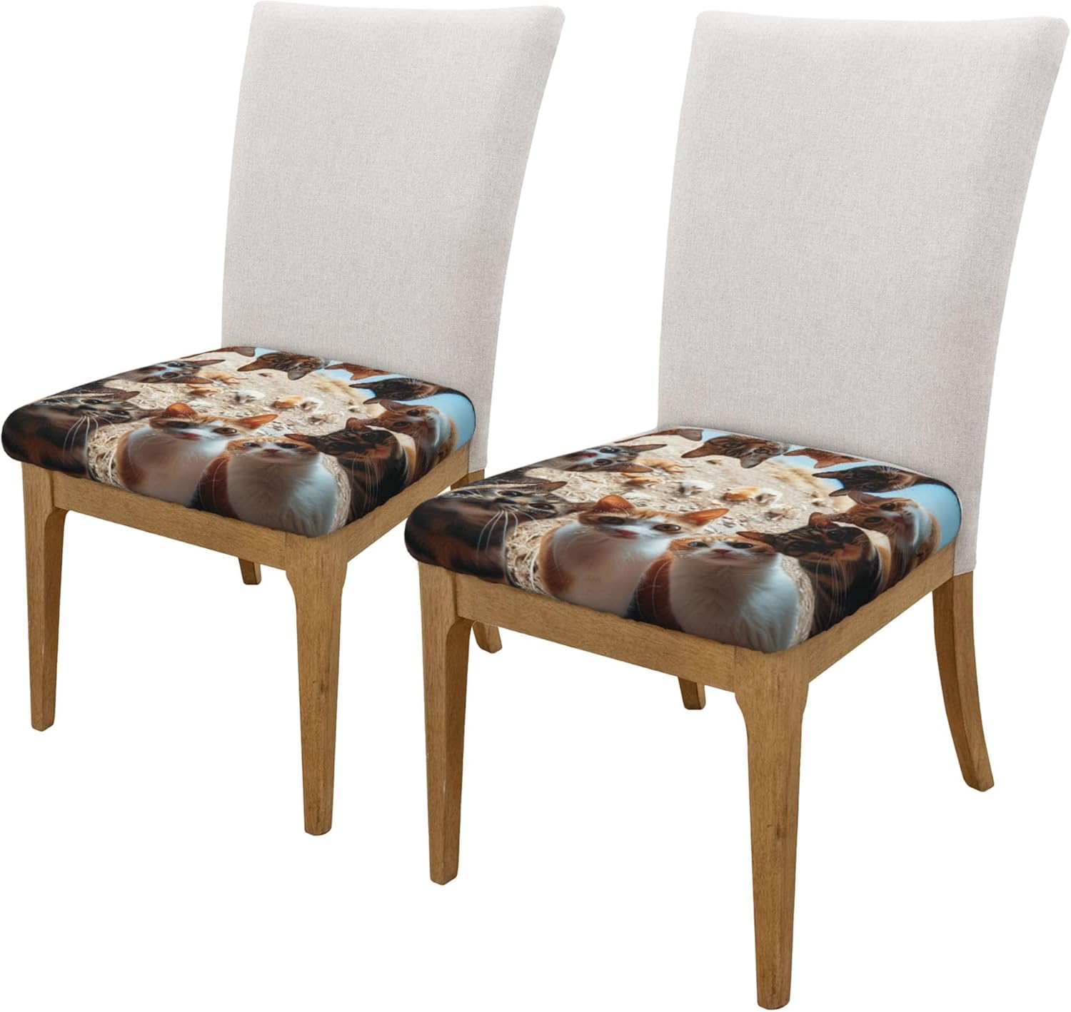 Dining Chair Seat Covers Set Of 2, Circle Of Cats Print Chair Seat