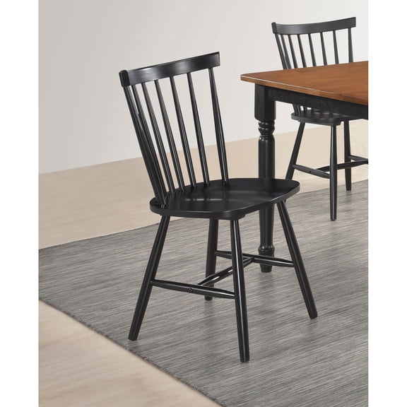 Dining Chair, Set of 2 Asian Hardwood Side Chairs with Spindle Back and Contoured Seat, Traditional Farmhouse Cottage Style, Black Finish, 34.5"H x 20"W x 21.5"D for Kitchen and Dining Room
