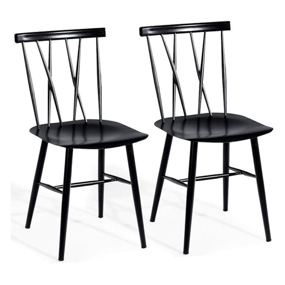 Dining Chair Set of 2, Farmhouse Chairs Dining Room Chairs with Spindle Back and Sturdy Metal Construction, Kitchen Side Chairs for Living Room Restaurant, Black (Height 17'')