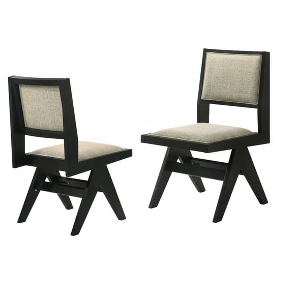 Dining Chair Set of 2, Farmhouse Upholstered Side Chairs with Solid Oak Wood Frame and Fabric Seat, 18.5"W x 23"D x 35.5"H, Black Ebony Finish for Kitchen and Dining Room Use