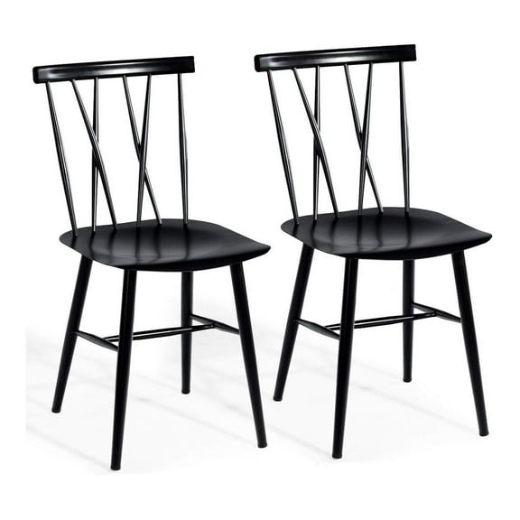 Dining Chair Set of 2, Farmhouse Windsor Chairs Dining Room Chairs with Spindle Back and Sturdy Metal Construction, Kitchen Side Chairs for Living Room Restaurant, Black (Height 17'')