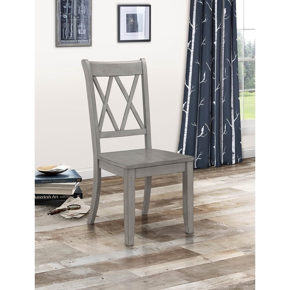 Dining Chair Set of 2, Gray Pine Veneer Wooden Side Chairs with Transitional Double-X Back Design, 17.5" x 22.75" x 39.75"H, 250lbs Weight Capacity for Dining Room and Kitchen