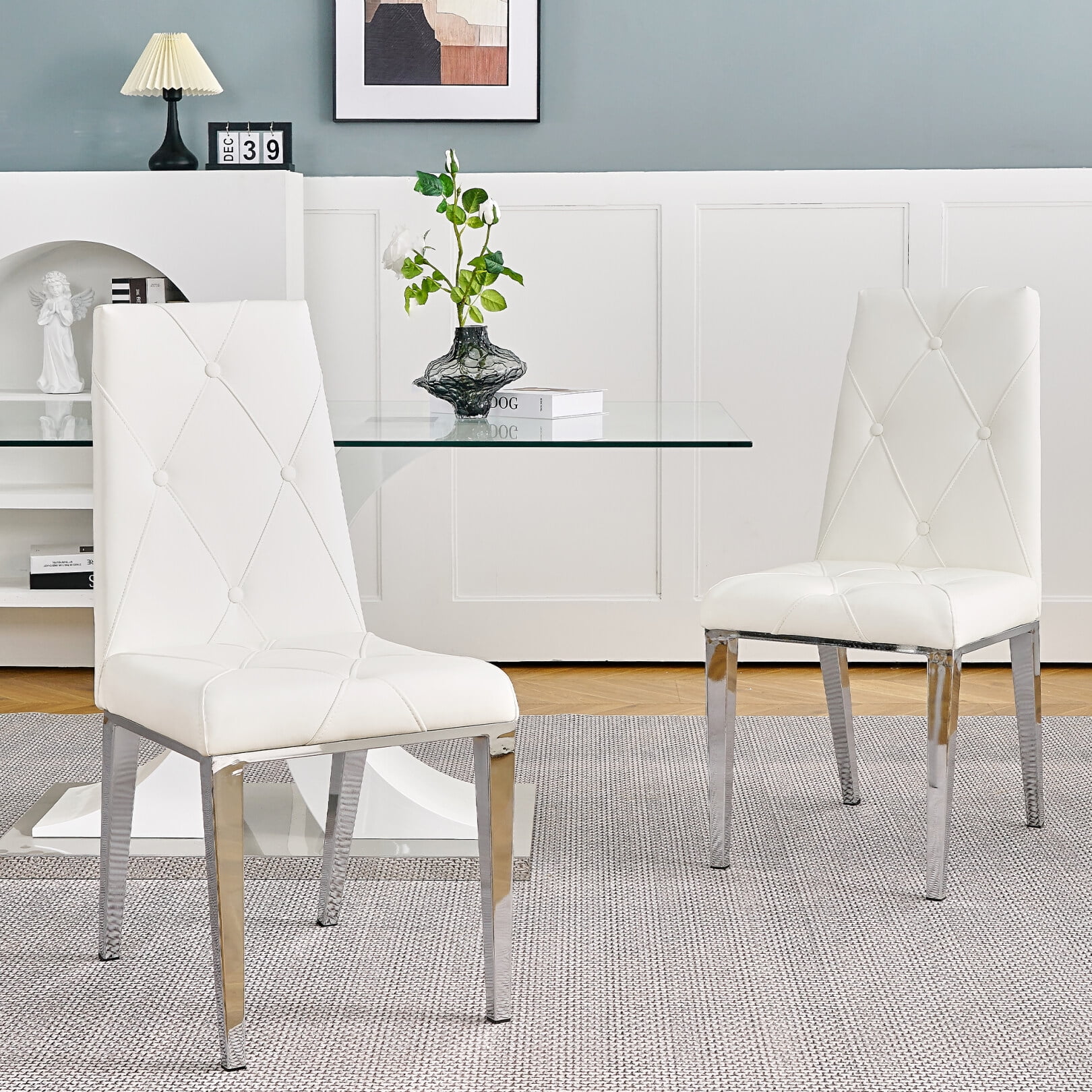 Dining Chair Set of 2, Mid-Century Modern Luxury Upholstered Chairs ...
