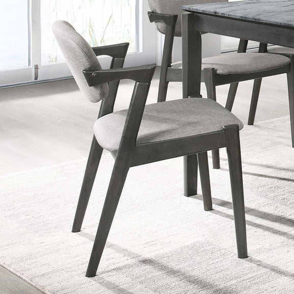 Dining Chair Set of 2, Mid-Century Modern Z-Shaped Hardwood Frame with Brown Grey Upholstered Fabric, 30"H x 20.25"W x 22.75"D, Black Finish for Kitchen and Dining Room Seating