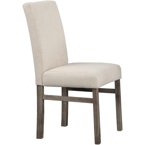 Dining Chair Set of 2, Transitional Beige Linen Upholstered Side Chairs with Oak Finish Engineered Wood Frame, 16.5"L x 21.5"D x 37"H, Solid Back Seating for Kitchen and Dining Room